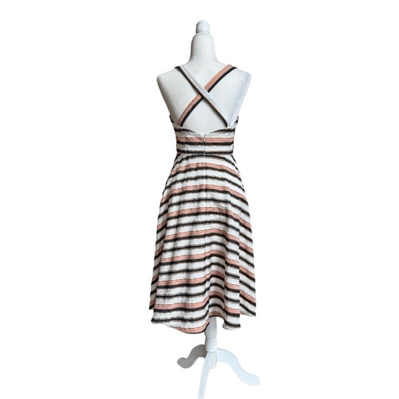Hutch Tiffany Striped Jacquard Sleeveless Fit Flare Womens Size 4 Midi Pockets - Picture 4 of 16